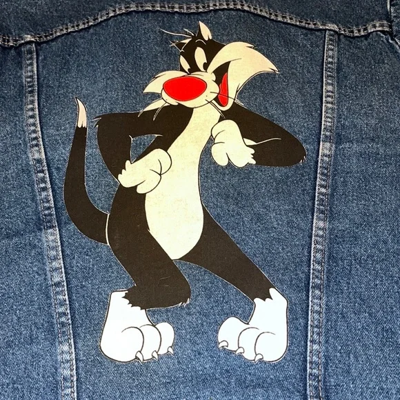 Vintage Rustler Denim Jean Jacket Large Sylvester The Cat Looney Tunes Cartoons - Picture 6 of 8